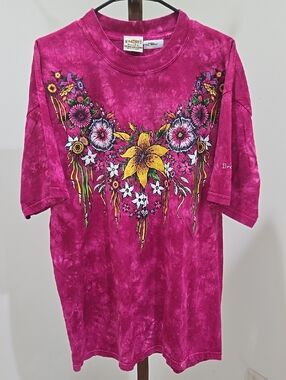 Vintage Ragtops Acid Wash Tyedye 100% Cotton MADE IN USA Floral Shirt Size XL